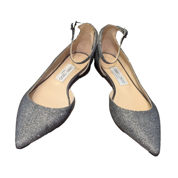 Jimmy Choo Ankle Strap Flats Glitter Metallic Sparkle 37.5 EUC - Picture 3 of 7